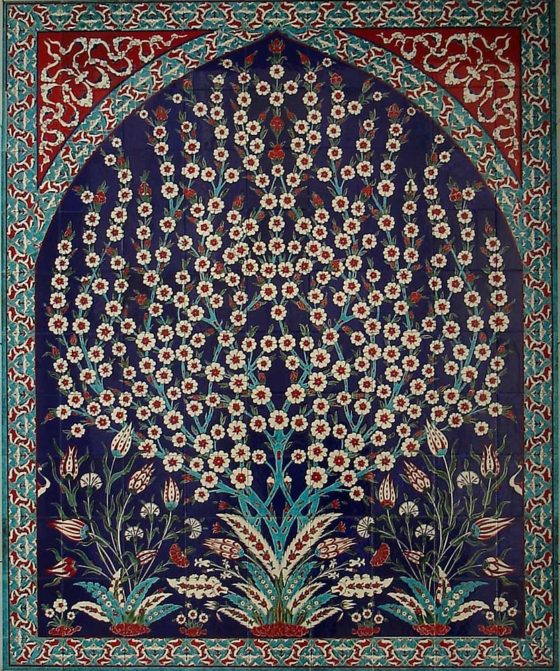 An intricate floral tile collage made from Turkish Isnik tiles