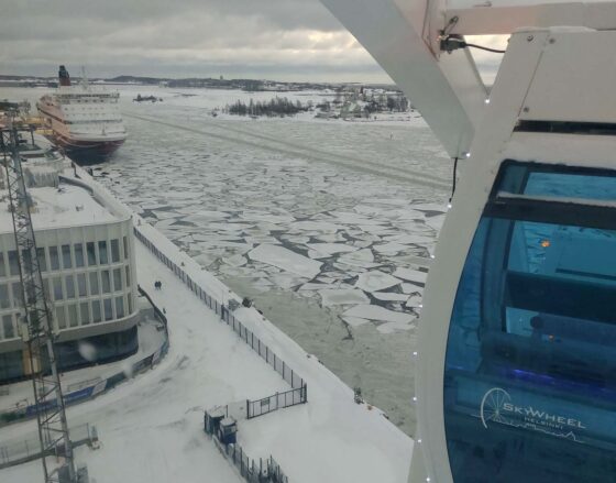 View from a big wheel ride of a frozen harbour