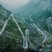 Mountain road with many hairpin bends, in Norway